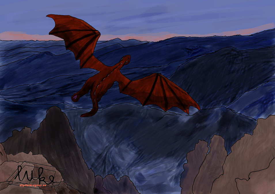 Red dragon flying