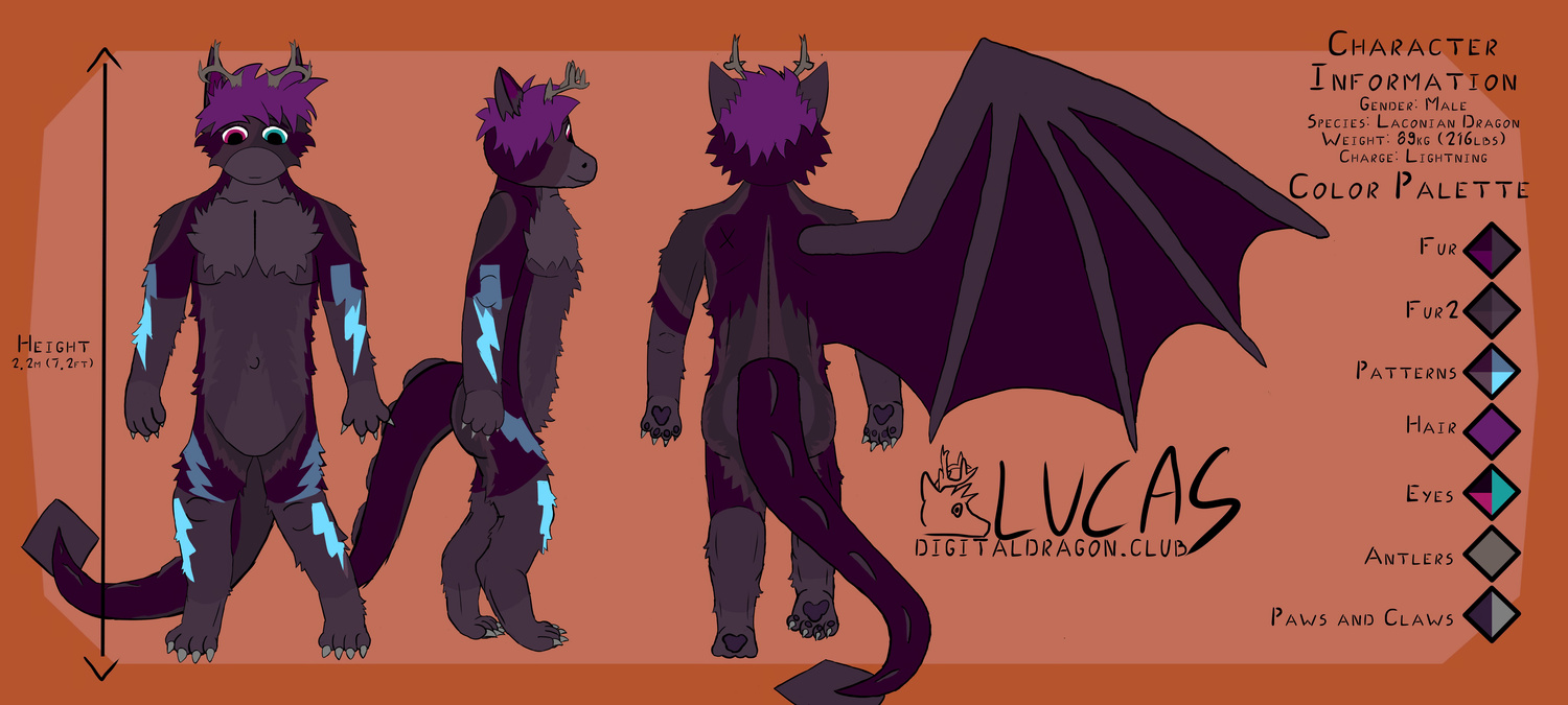 Charged anthro lightning furry dragon refsheet