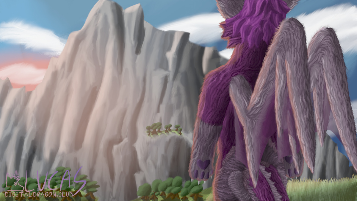 Male furred furry dragon mountain