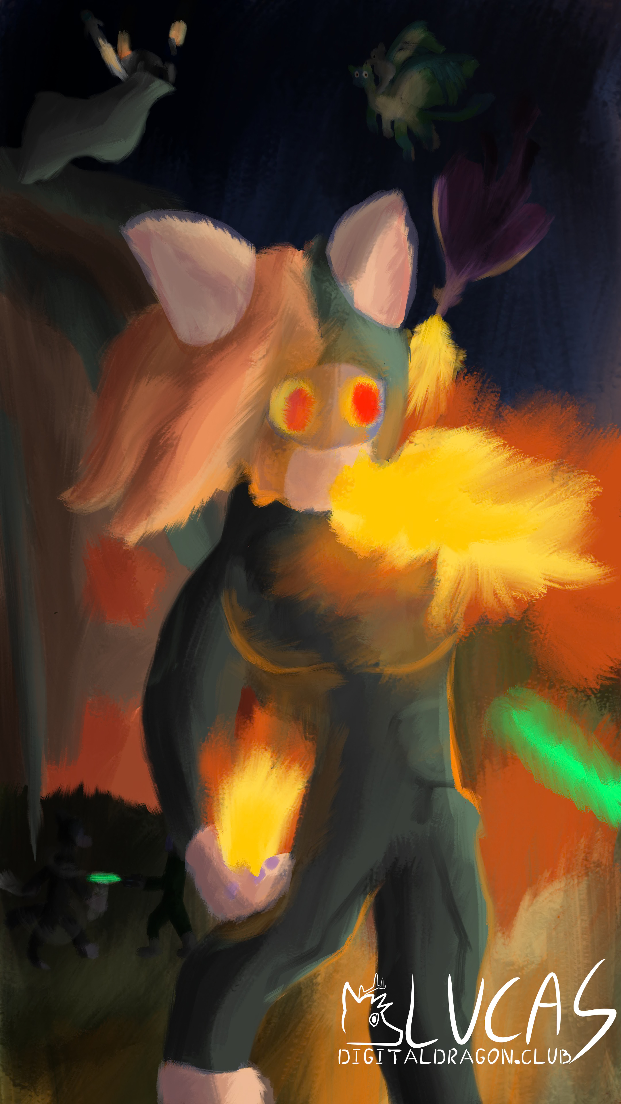 Female furred furry anthro fire dragon battle
