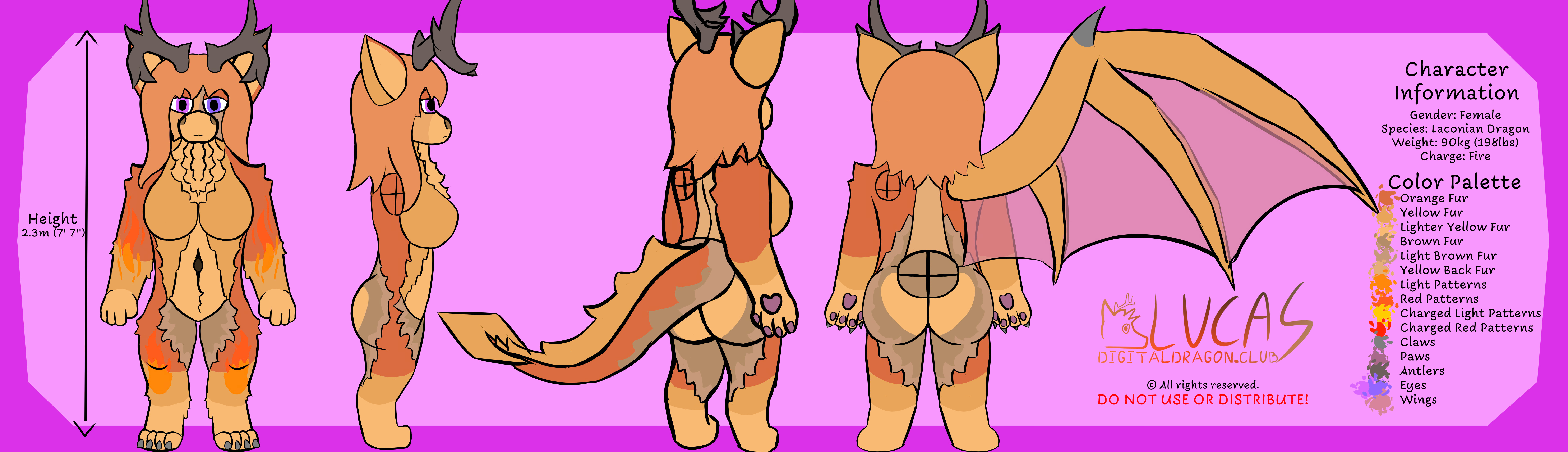 Female furred anthro dragon refsheet.